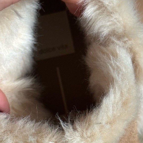 Dolce Vita Zanza Tan Suede Faux Shearling Platform Ankle Booties Cozy Size 9M - Picture 8 of 13